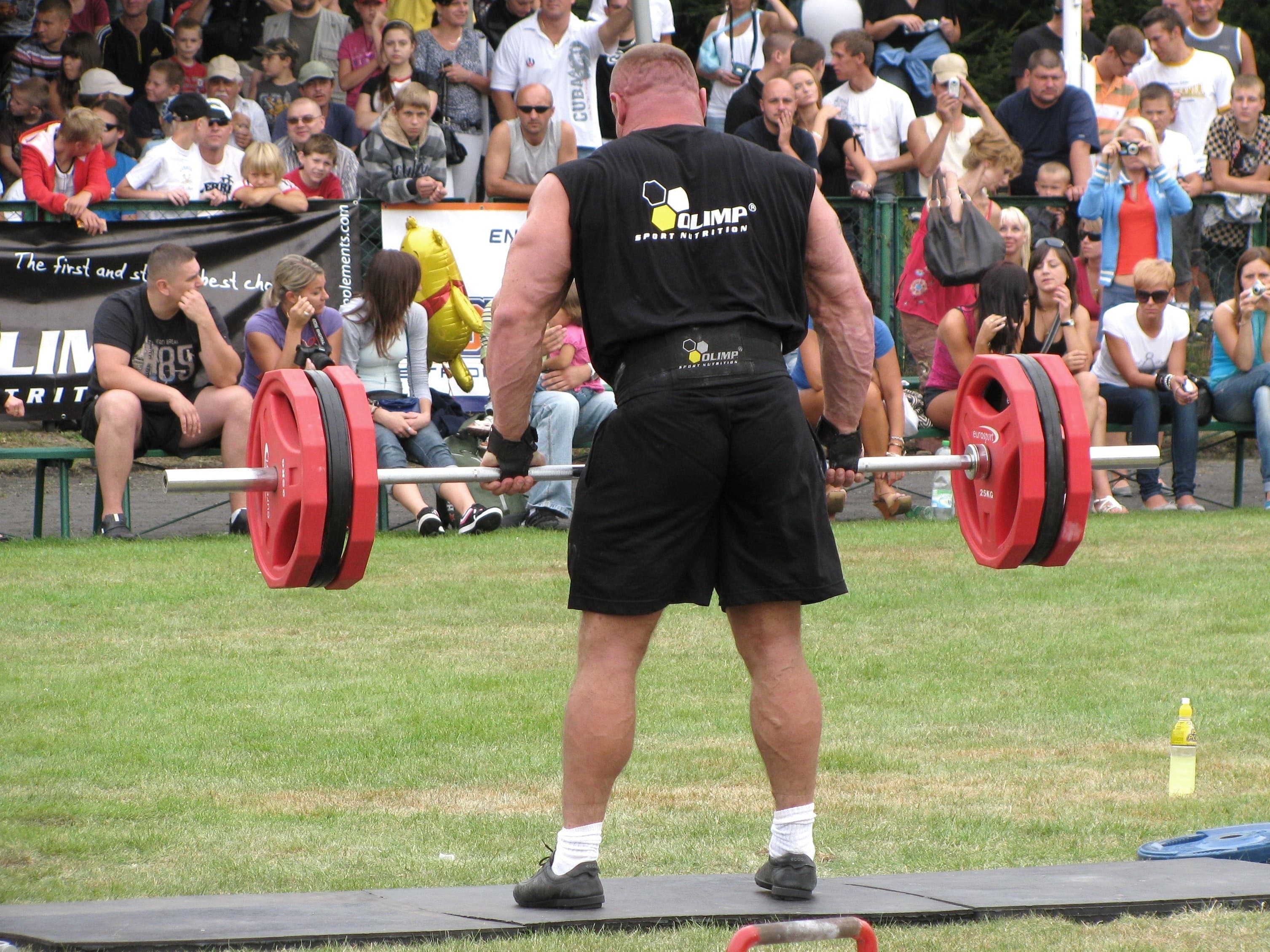 Lifter completes a trap-style deadlift in competition